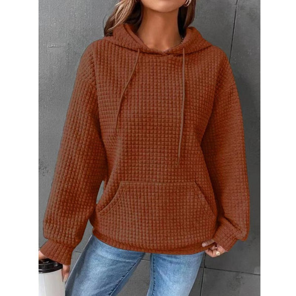 Women’s Waffle Knit Hoodie – Casual Pullover with Pocket & Hood