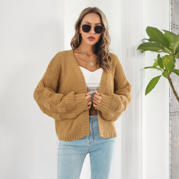 Women’s Cropped Button Front Cardigan – V Neck Knit Sweater