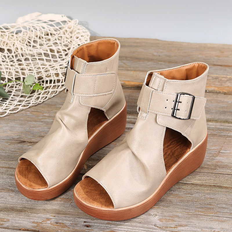 Women’s Open Toe Wedge Sandals | Buckle Strap Platform Shoes