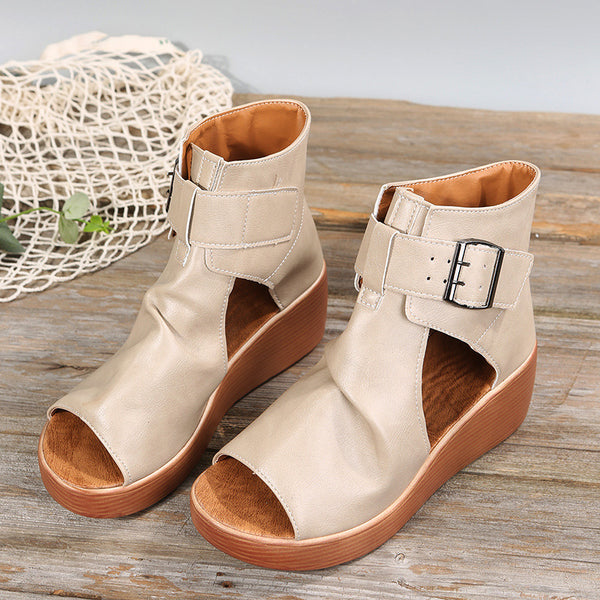 Women’s Open Toe Wedge Sandals | Buckle Strap Platform Shoes