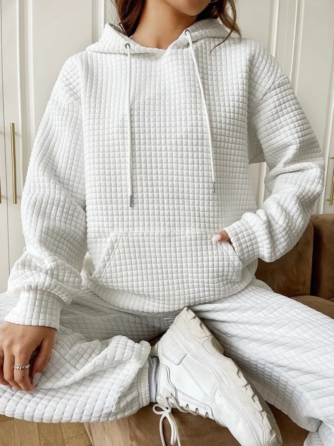 Women’s Waffle Knit Hoodie – Casual Pullover with Pocket & Hood