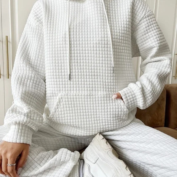 Women’s Waffle Knit Hoodie – Casual Pullover with Pocket & Hood