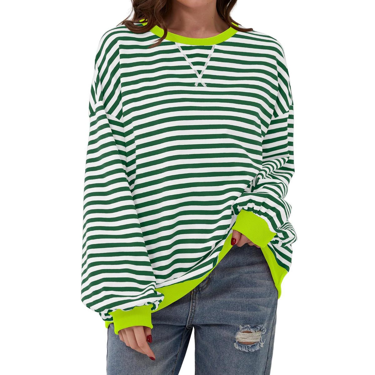 Women’s Striped Long Sleeve Top | Loose Fit Pullover