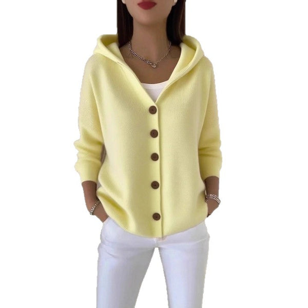 Women’s Hooded Button Cardigan | Casual Long Sleeve Knit Top