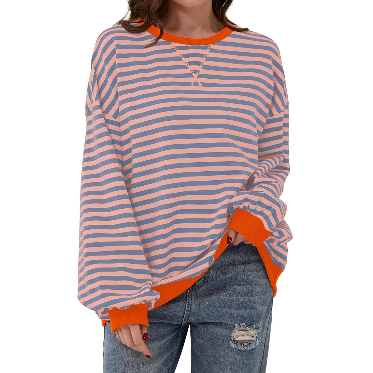 Women’s Striped Long Sleeve Top | Loose Fit Pullover