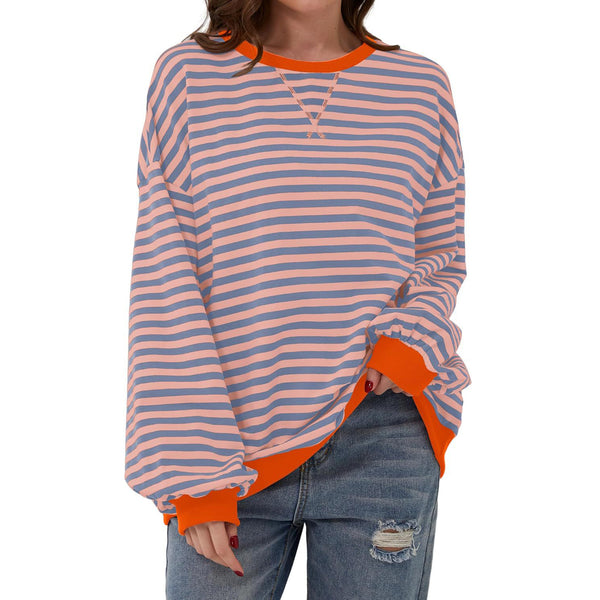 Women’s Striped Long Sleeve Top | Loose Fit Pullover