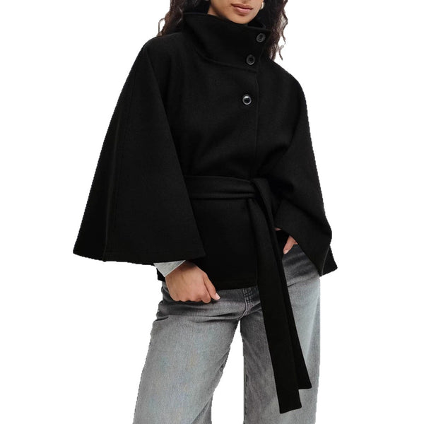 Women’s Belted Cape Coat | High Neck Outerwear