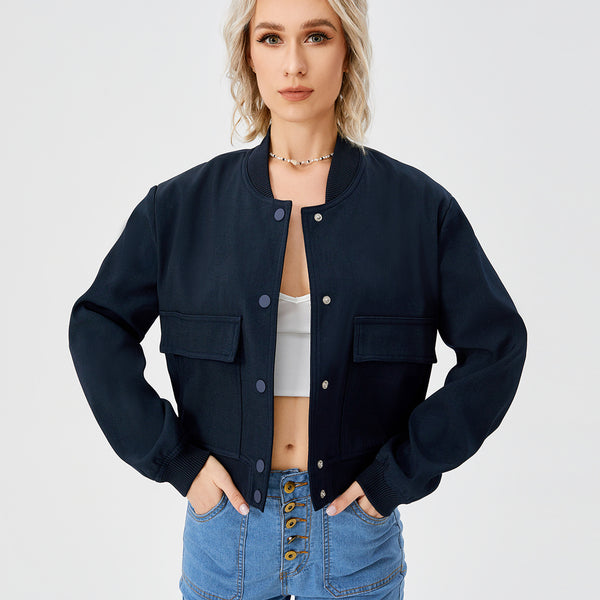 Women’s Cropped Bomber Jacket – Button Front Coat