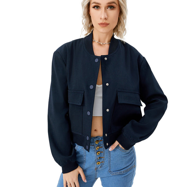 Women’s Cropped Bomber Jacket – Button Front Coat